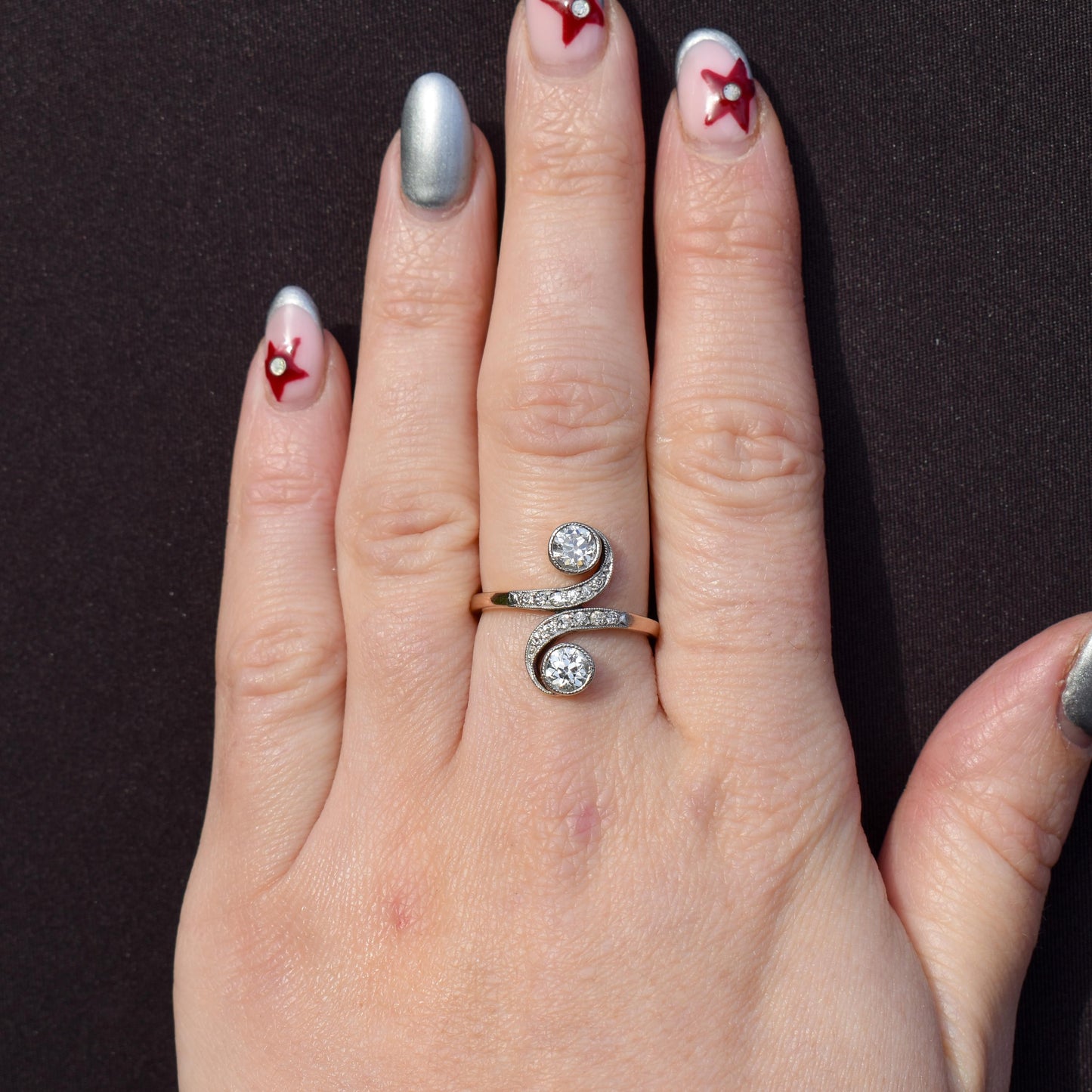 Antique 0.96ct Diamond 'Toi Et Moi' Two Stone Gold and Platinum Ring