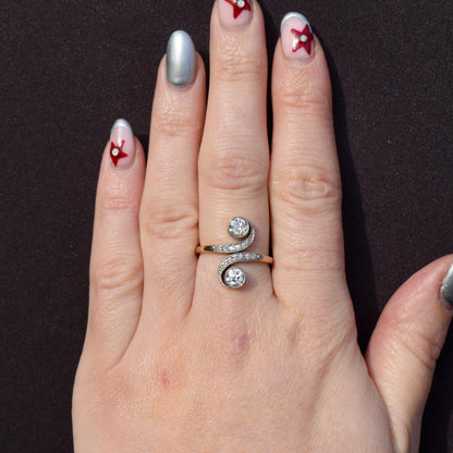 Antique 0.96ct Diamond 'Toi Et Moi' Two Stone Gold and Platinum Ring