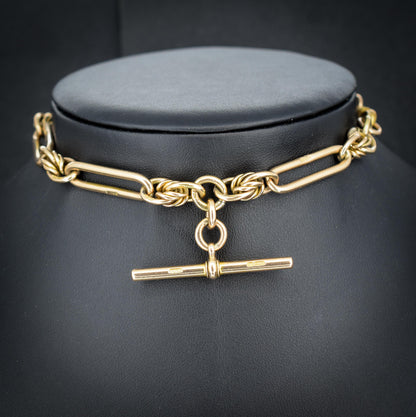 Antique 15ct Gold Love Knot and Trombone Watch Chain with Dog Clip | 11.5"