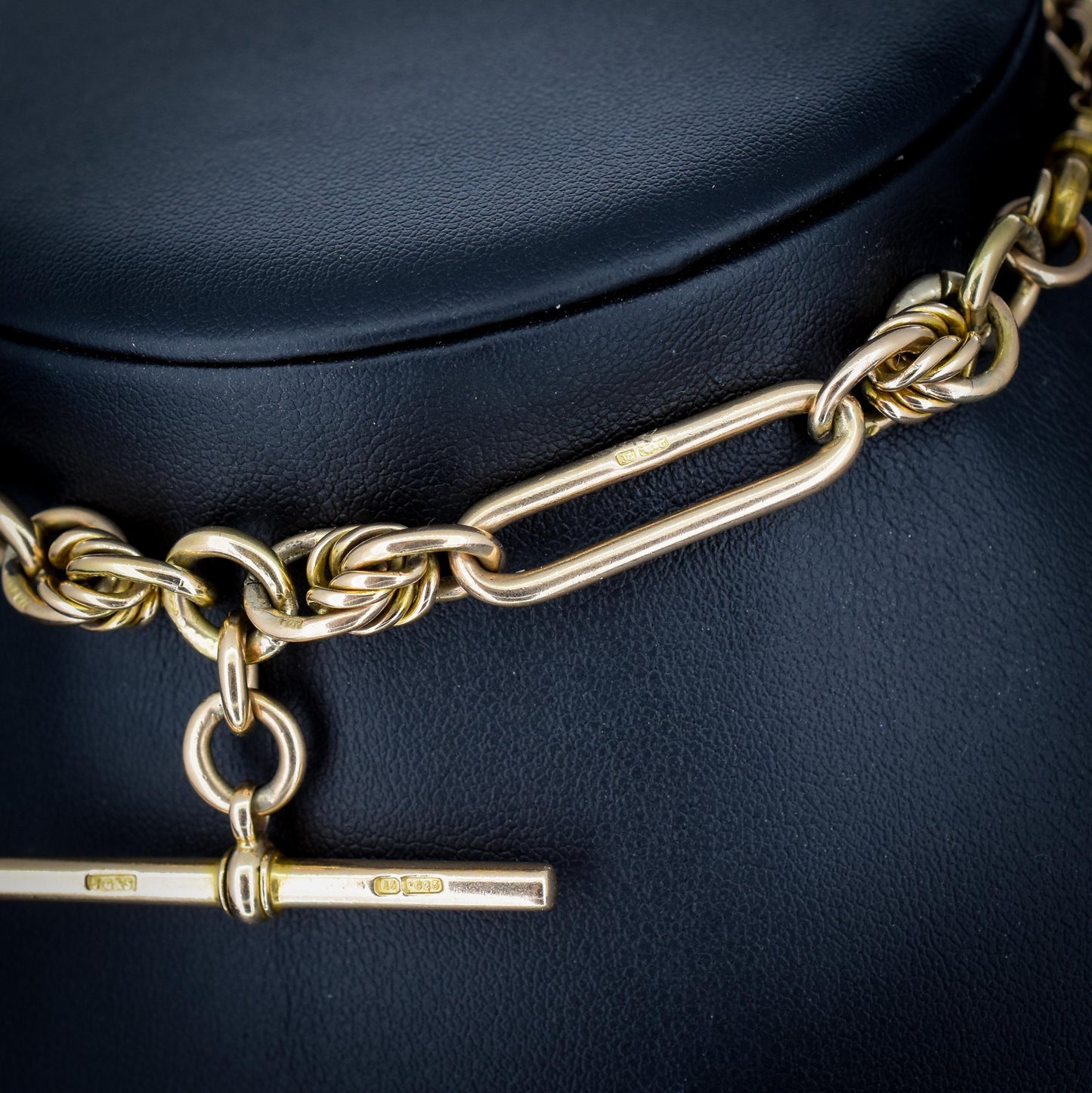 Antique 15ct Gold Love Knot and Trombone Watch Chain with Dog Clip | 11.5"