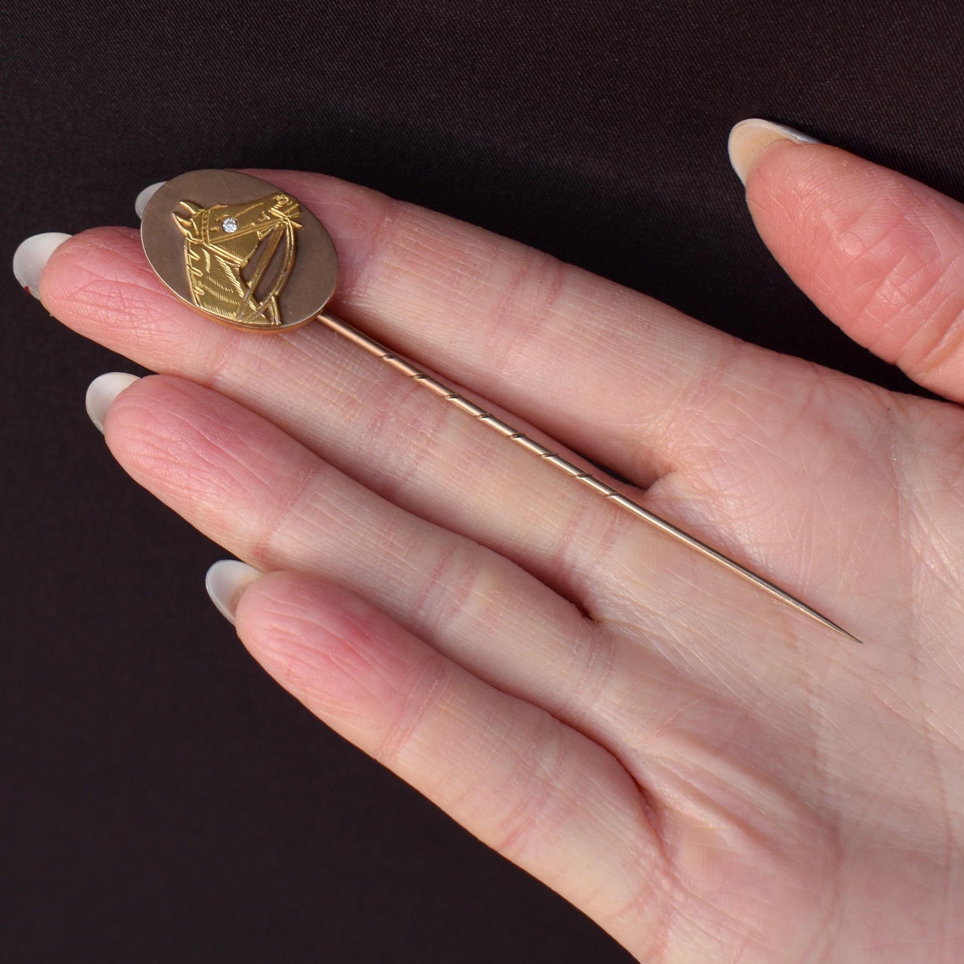 Antique Victorian Diamond Horse Equestrian 15ct Gold Stick Pin