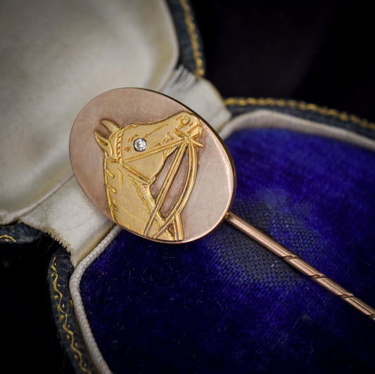 Antique Victorian Diamond Horse Equestrian 15ct Gold Stick Pin