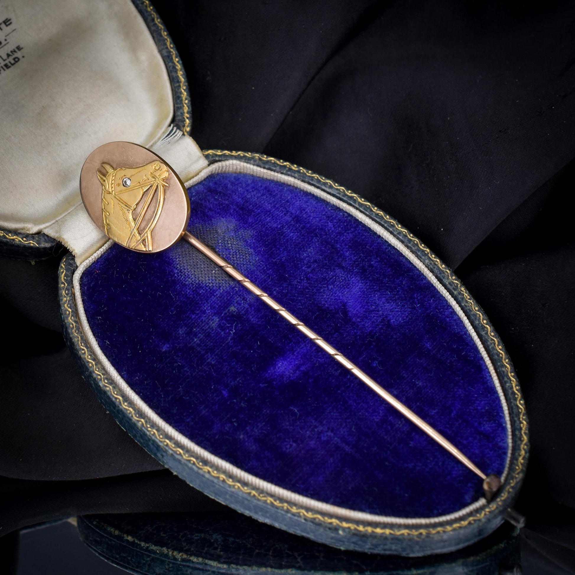 Antique Victorian Diamond Horse Equestrian 15ct Gold Stick Pin