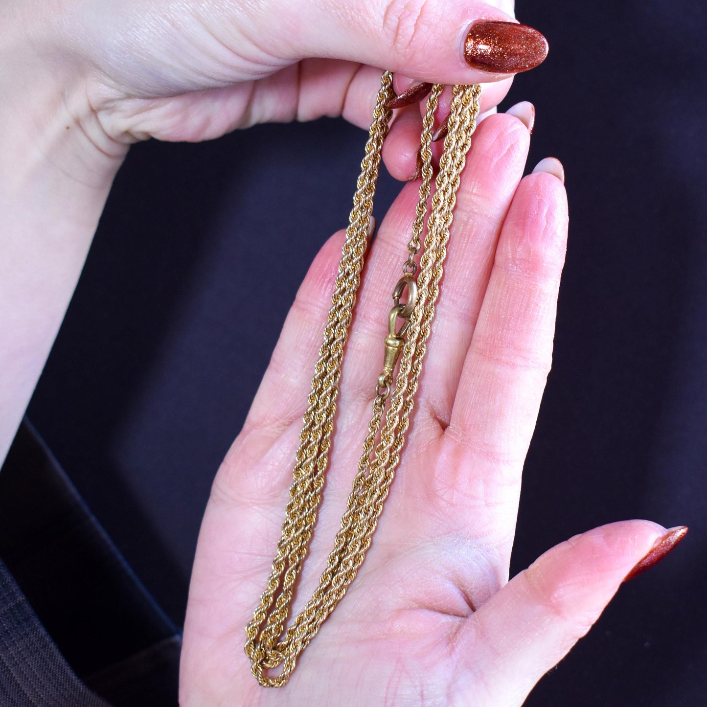 Antique Rope Twist Chain Guard Muff Necklace 51" with Dog Clip and Bolt Ring