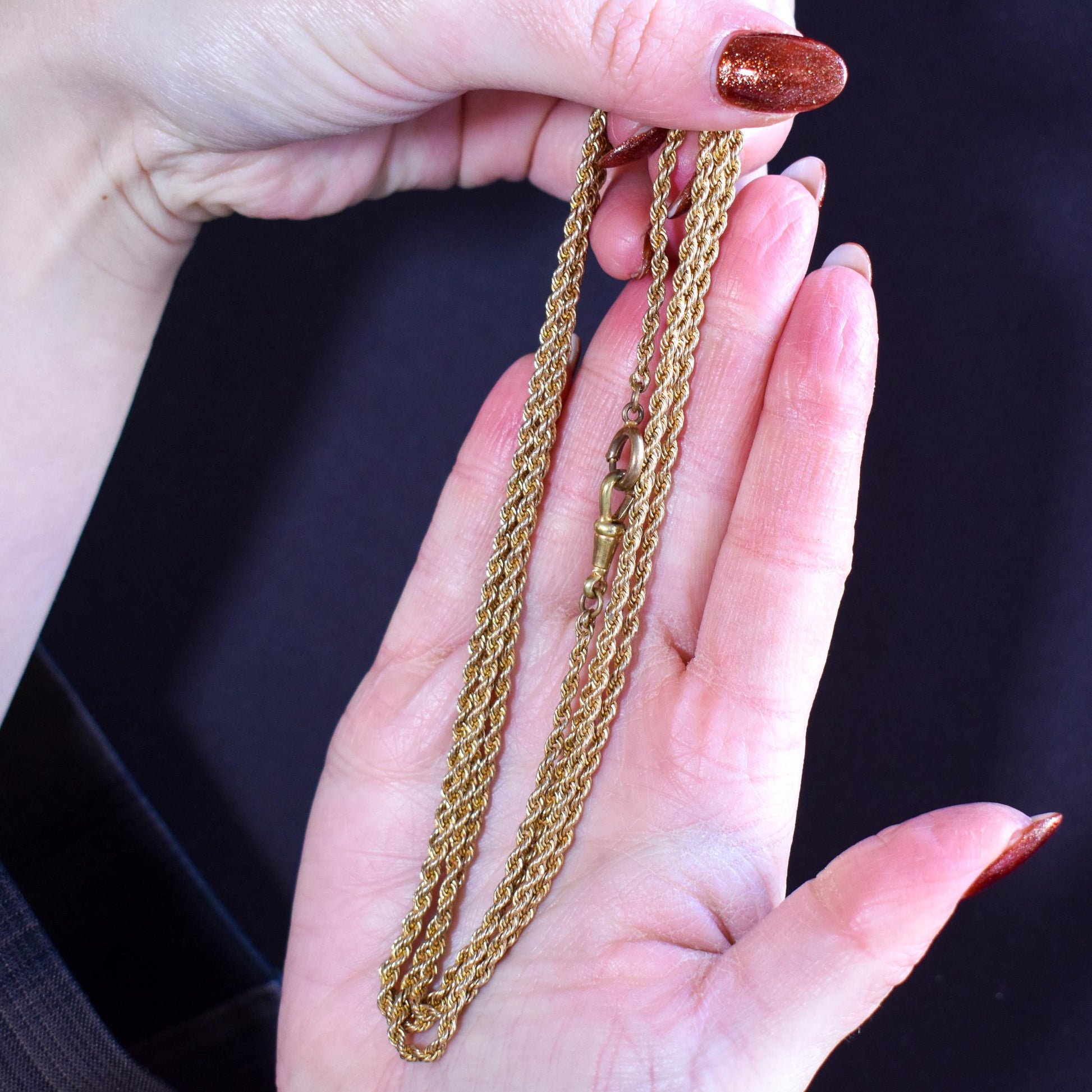 Antique Rope Twist Chain Guard Muff Necklace 51" with Dog Clip and Bolt Ring