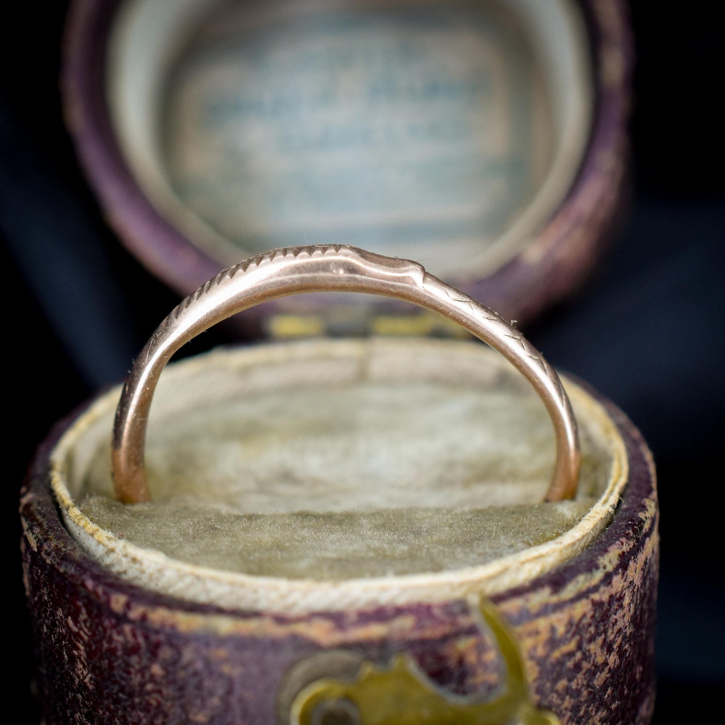 Antique Georgian 9ct Gold Snake Ouroboros Engraved Split Ring, 20mm