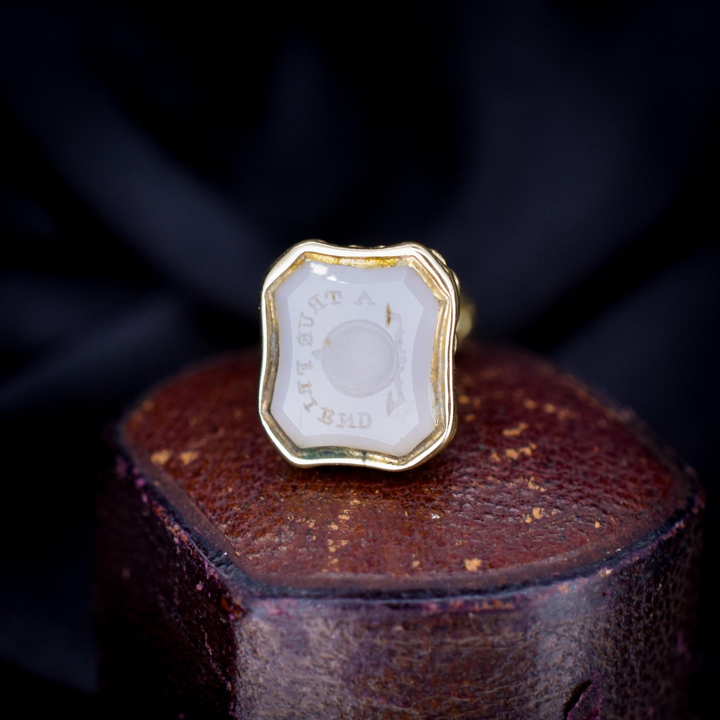 Antique Chalcedony 'A TRUE FRIEND' Intaglio Gold Cased Fob Seal Pendant