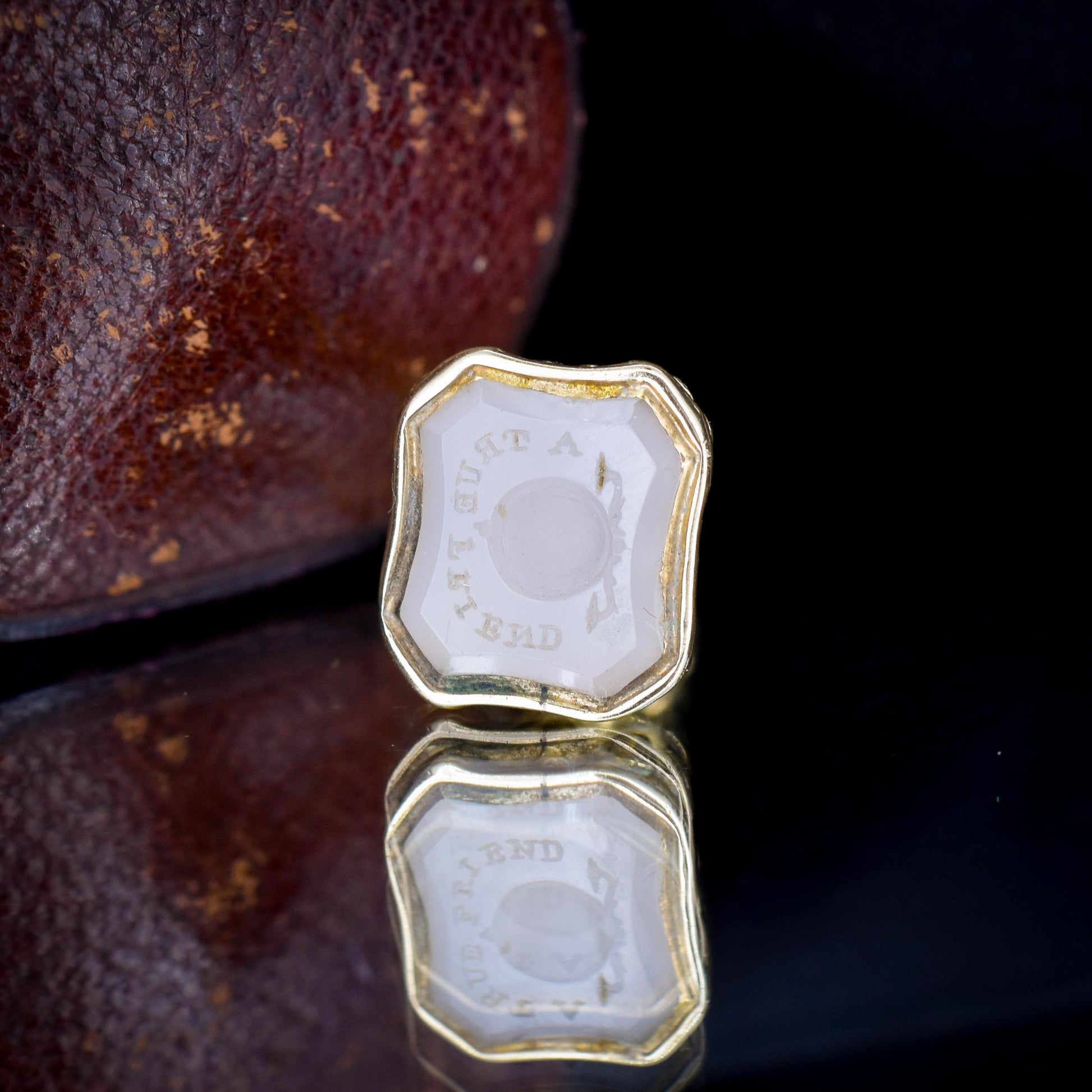 Antique Chalcedony 'A TRUE FRIEND' Intaglio Gold Cased Fob Seal Pendant