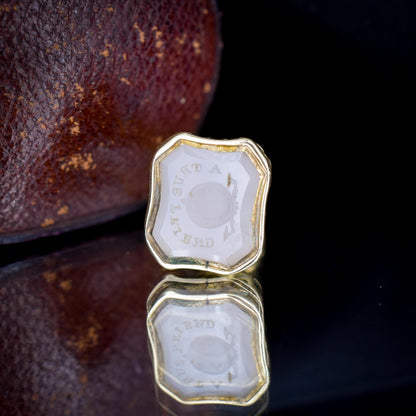 Antique Chalcedony 'A TRUE FRIEND' Intaglio Gold Cased Fob Seal Pendant
