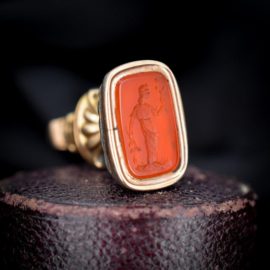 Antique Carnelian Greek Figure Intaglio Gold Fob Pendant