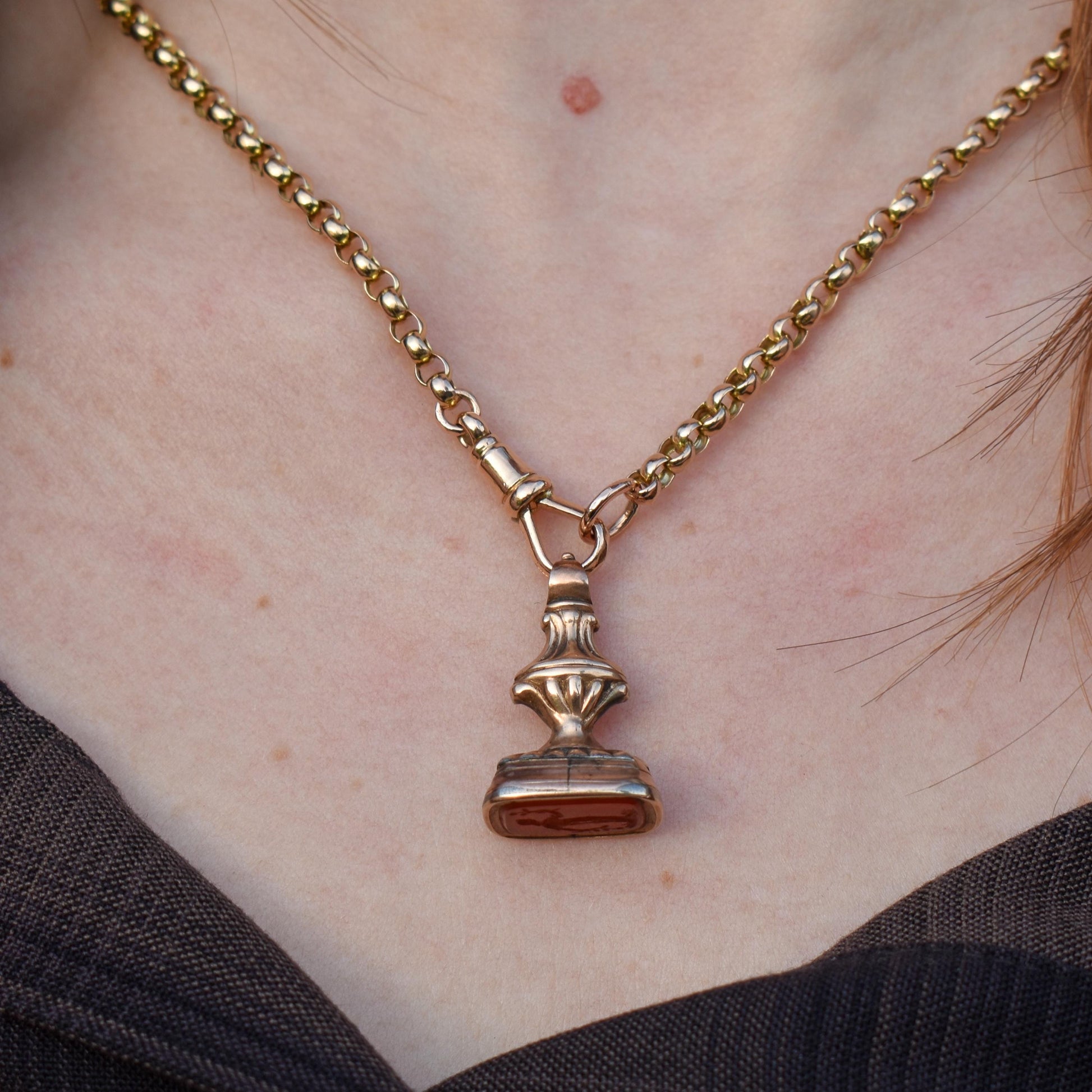 Antique Carnelian Greek Figure Intaglio Gold Fob Pendant