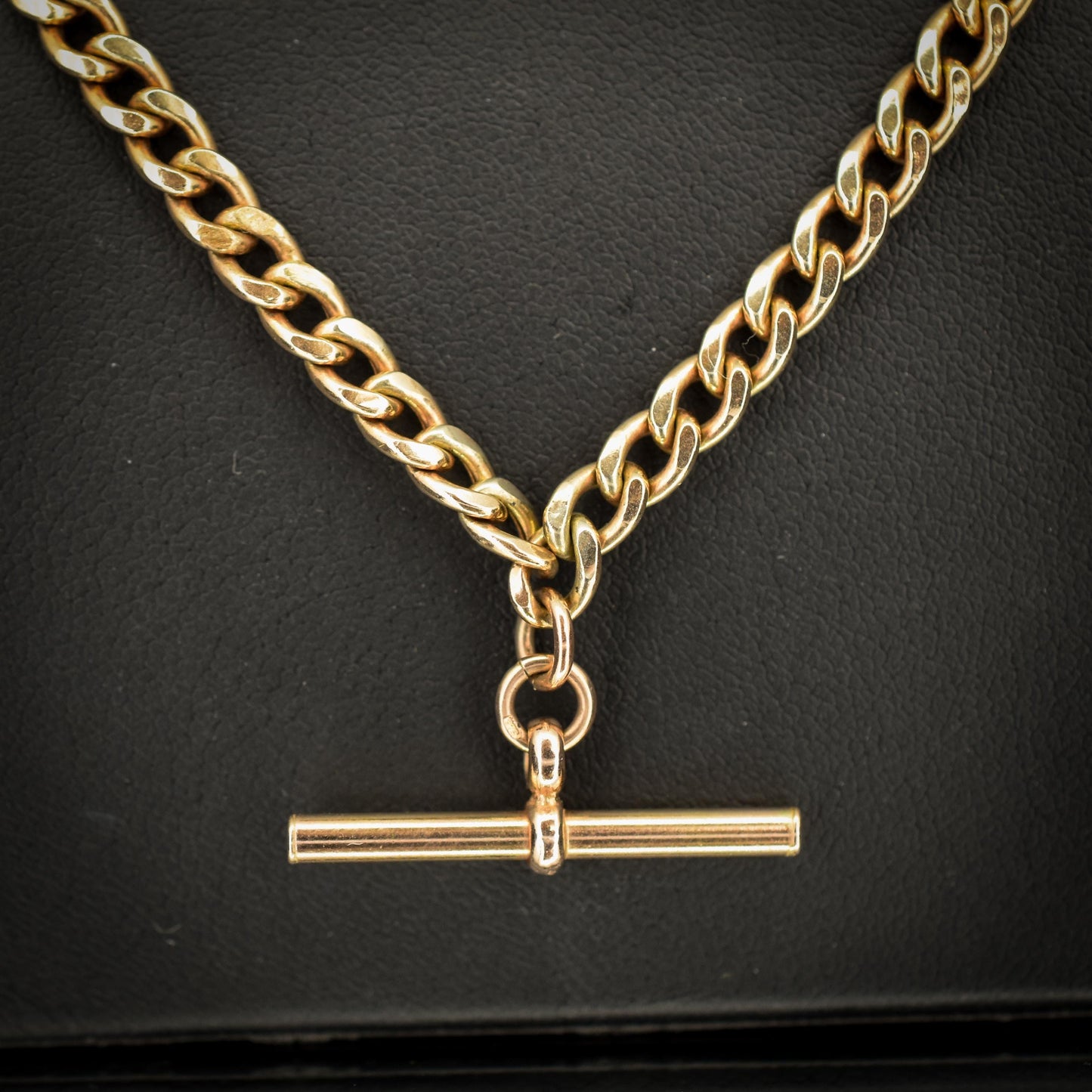 Vintage 18.75" 9ct Rose Gold Curb Link Double Albert Watch Chain Necklace