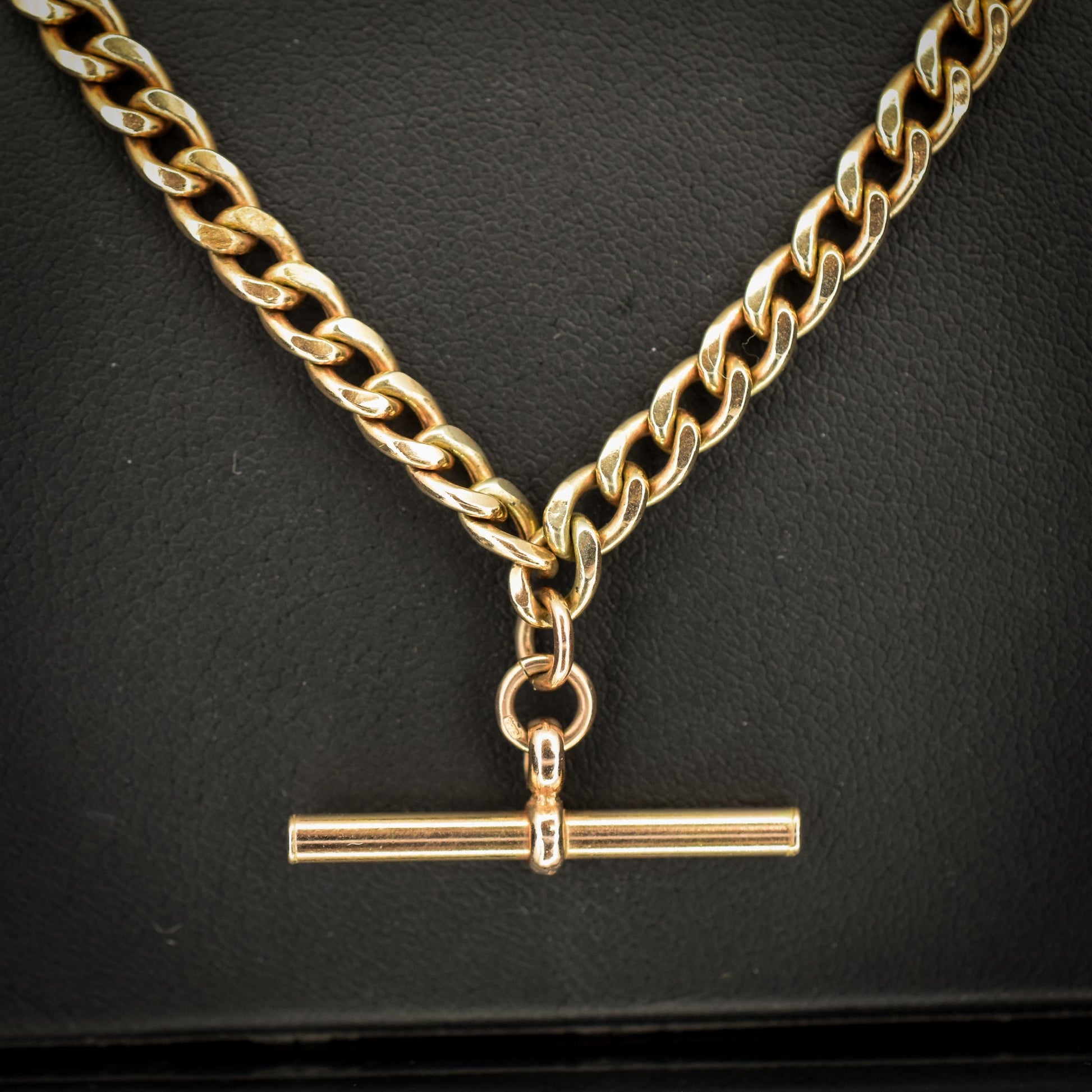 Vintage 18.75" 9ct Rose Gold Curb Link Double Albert Watch Chain Necklace