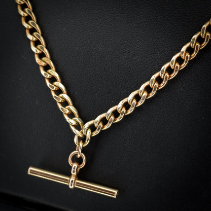 Vintage 18.75" 9ct Rose Gold Curb Link Double Albert Watch Chain Necklace