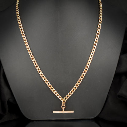 Vintage 18.75" 9ct Rose Gold Curb Link Double Albert Watch Chain Necklace