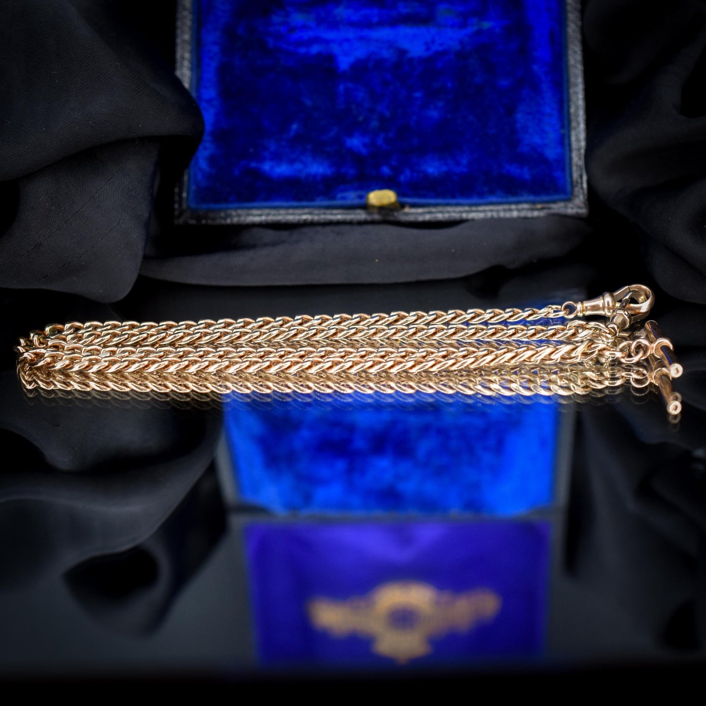 Vintage 18.75" 9ct Rose Gold Curb Link Double Albert Watch Chain Necklace