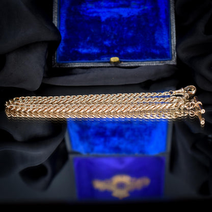 Vintage 18.75" 9ct Rose Gold Curb Link Double Albert Watch Chain Necklace
