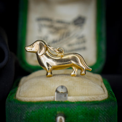 Vintage 9ct Gold Dachshund Dog Charm Pendant - Dated 1965