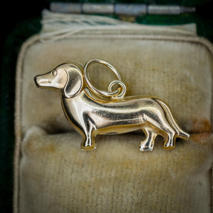 Vintage 9ct Gold Dachshund Dog Charm Pendant - Dated 1965