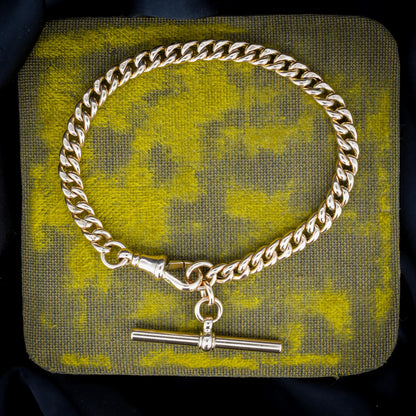 Antique Curb 9ct Gold Bracelet with Dog Clip and T-bar | 7.5"