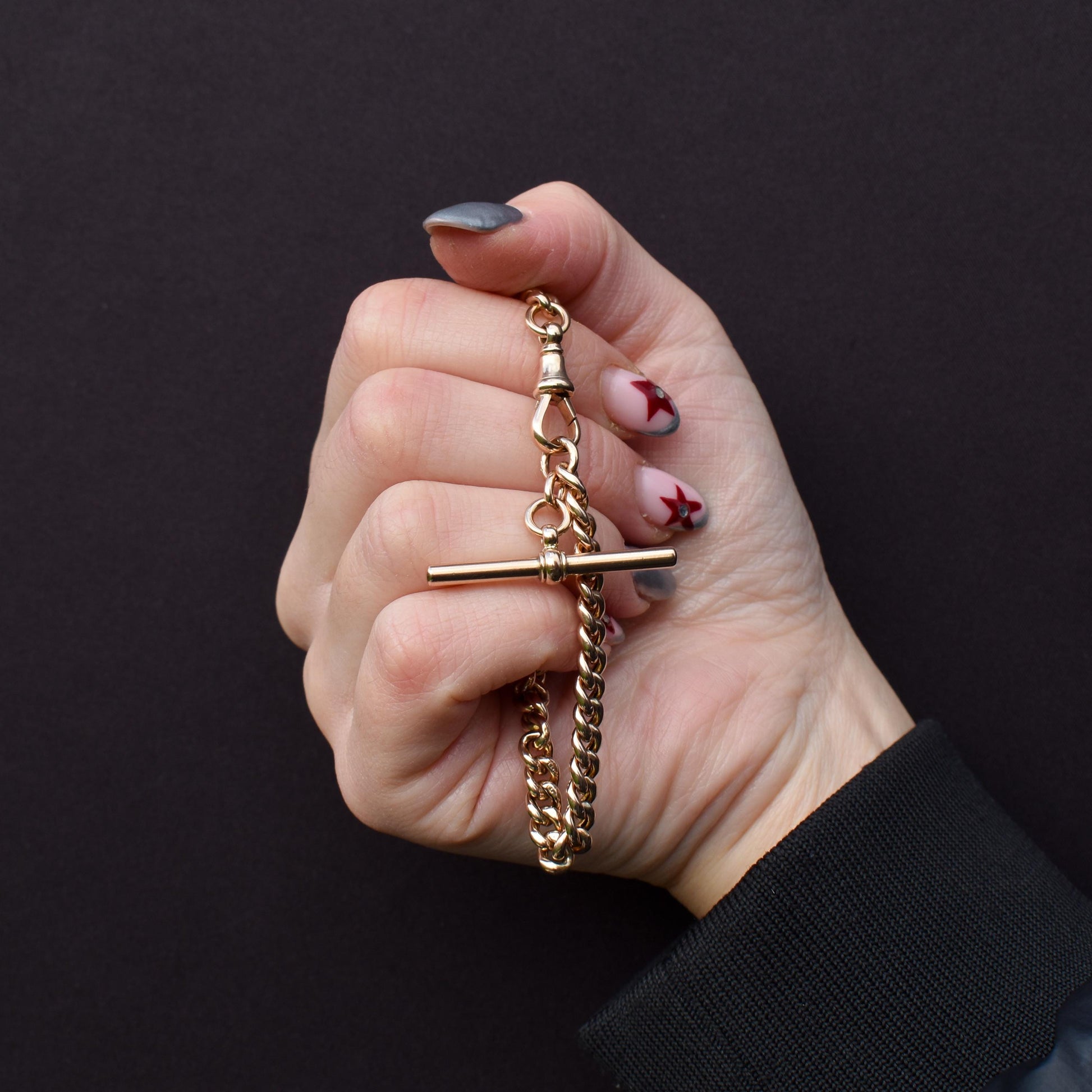 Antique Curb 9ct Gold Bracelet with Dog Clip and T-bar | 7.5"