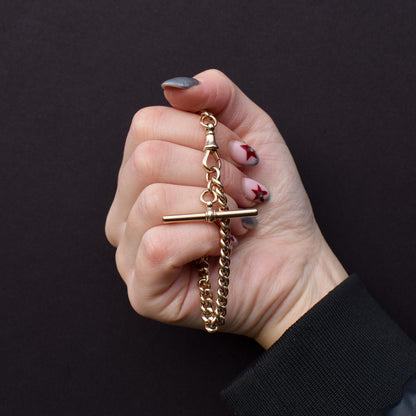 Antique Curb 9ct Gold Bracelet with Dog Clip and T-bar | 7.5"