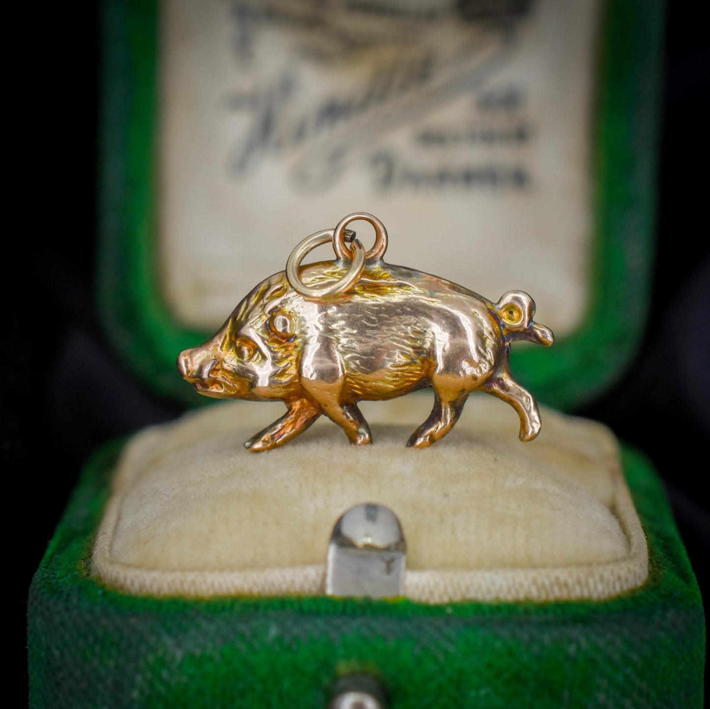 Antique 9ct Gold Boar Pig Charm Pendant