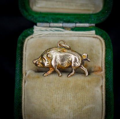 Antique 9ct Gold Boar Pig Charm Pendant