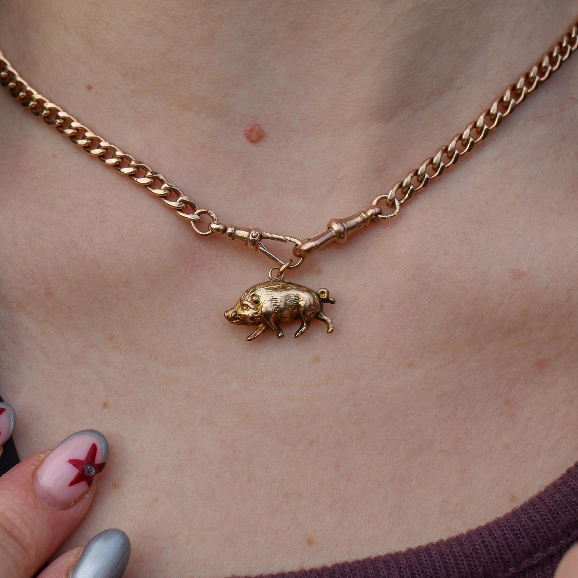 Antique 9ct Gold Boar Pig Charm Pendant