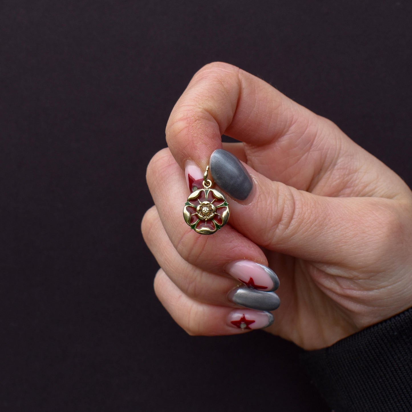 Vintage Red Rose of Lancashire Enamel 9ct Gold Charm