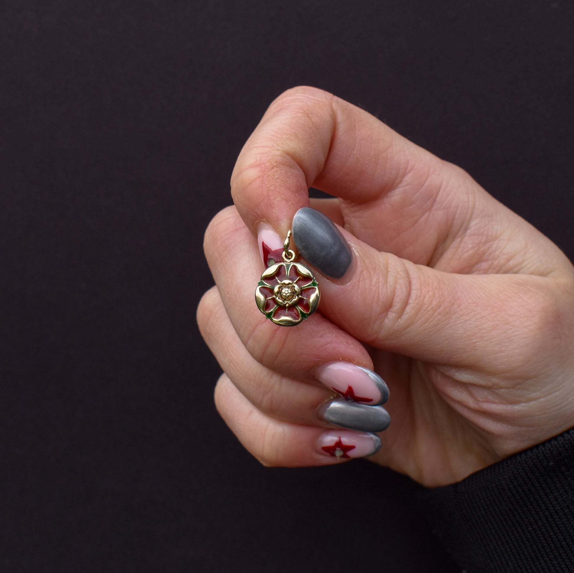 Vintage Red Rose of Lancashire Enamel 9ct Gold Charm