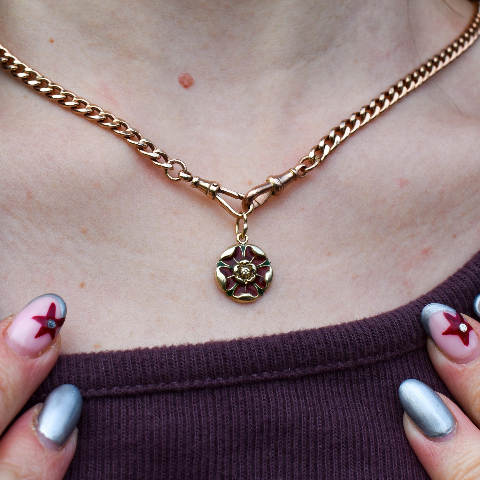 Vintage Red Rose of Lancashire Enamel 9ct Gold Charm