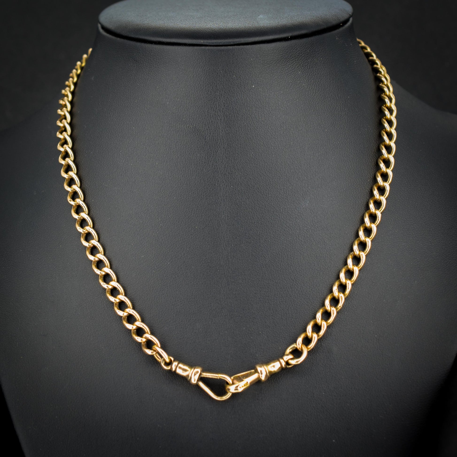 Antique 15ct Gold Curb Link Double Dog Clip Chain Necklace | 16.8"