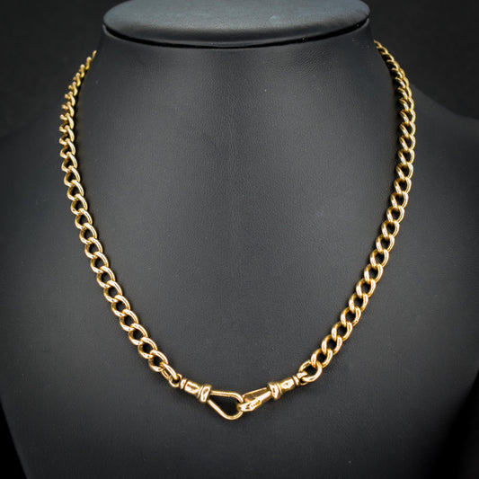 Antique 15ct Gold Curb Link Double Dog Clip Chain Necklace | 16.8"
