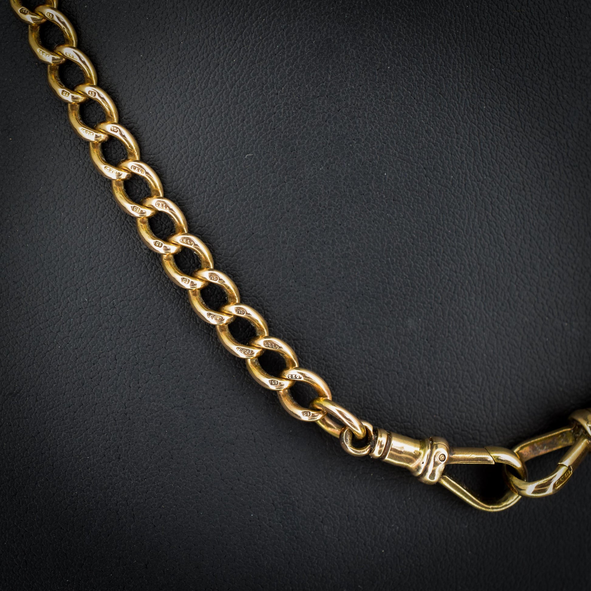 Antique 15ct Gold Curb Link Double Dog Clip Chain Necklace | 16.8"