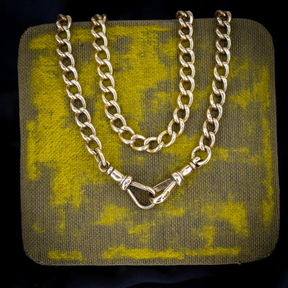 Antique 15ct Gold Curb Link Double Dog Clip Chain Necklace | 16.8"