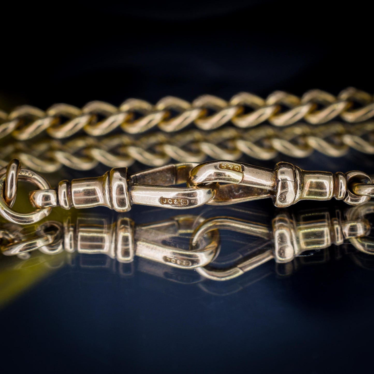 Antique 15ct Gold Curb Link Double Dog Clip Chain Necklace | 16.8"