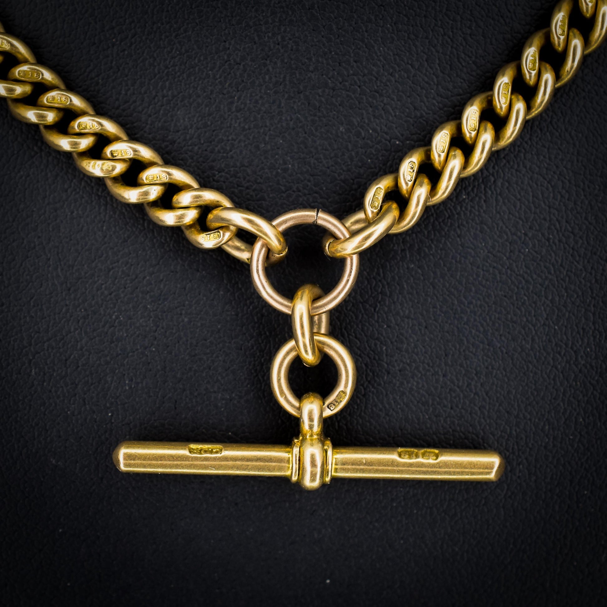 Antique '1897' 18ct Gold Curb Link Albert Watch Chain Necklace | 16.5"