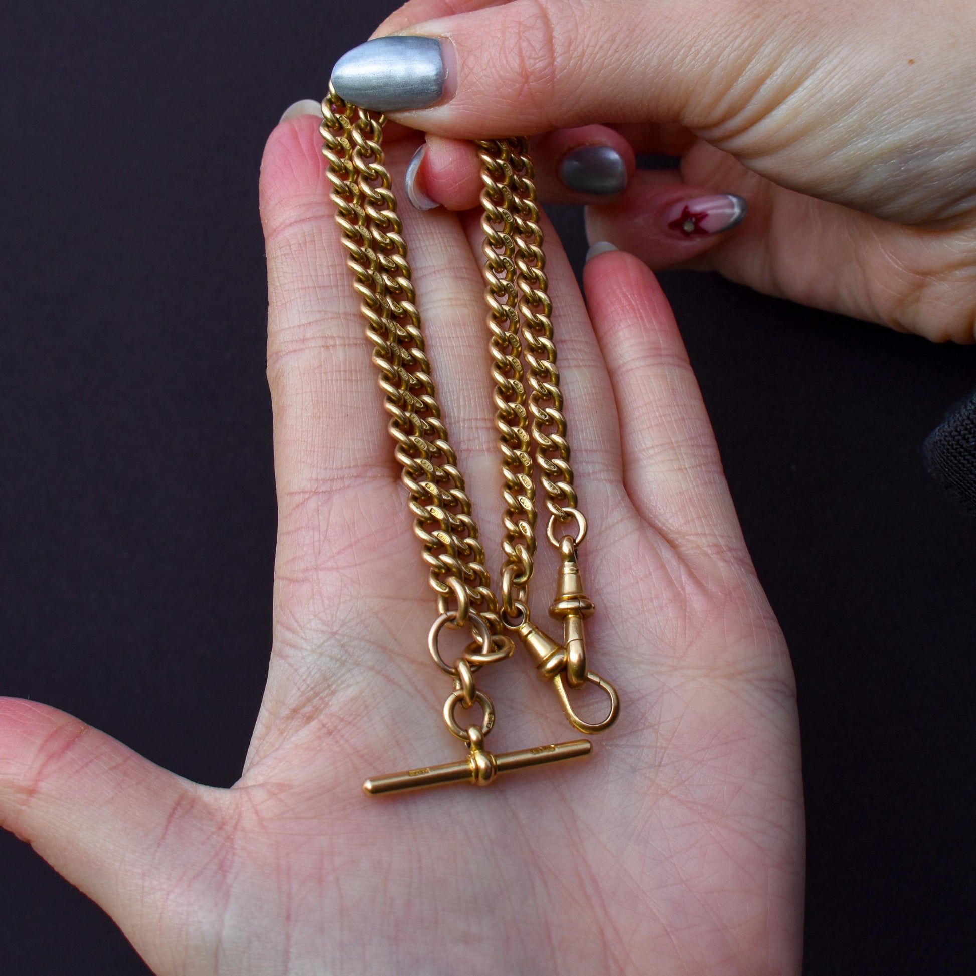 Antique '1897' 18ct Gold Curb Link Albert Watch Chain Necklace | 16.5"