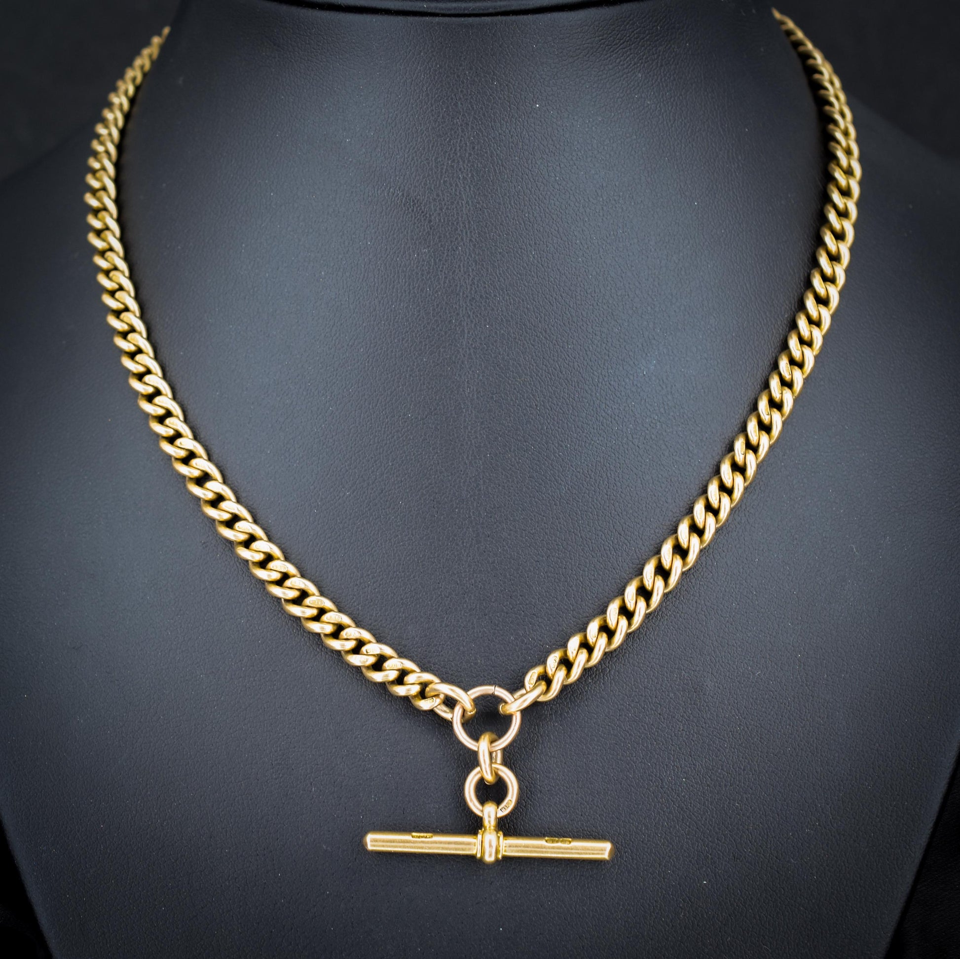 Antique '1897' 18ct Gold Curb Link Albert Watch Chain Necklace | 16.5"