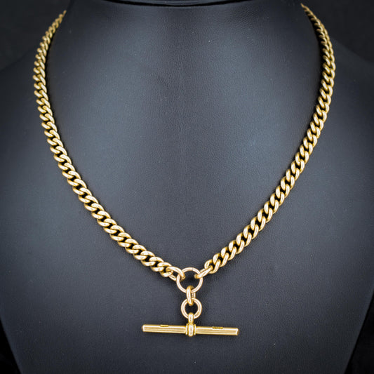 Antique '1897' 18ct Gold Curb Link Albert Watch Chain Necklace | 16.5"