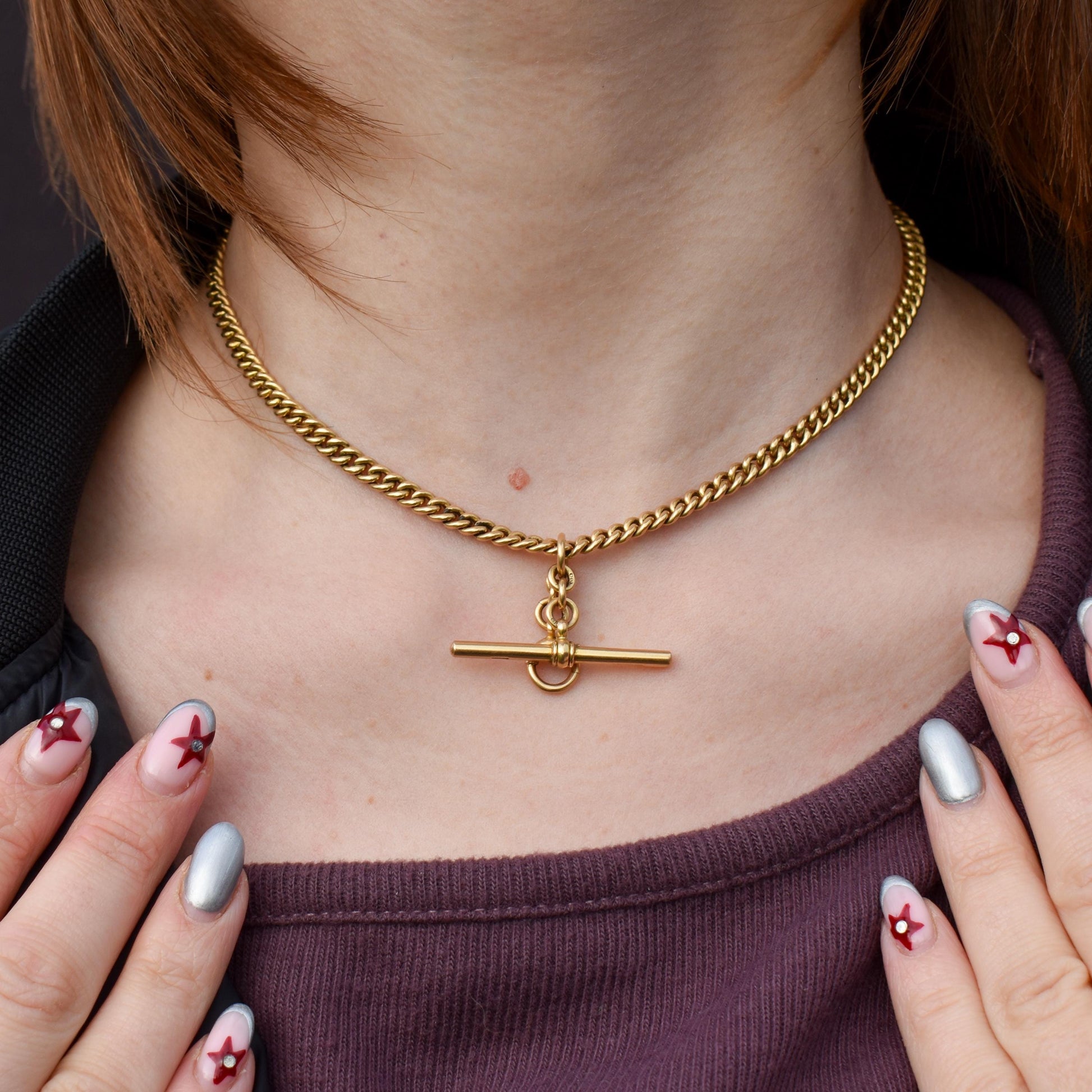 Art Deco '1929' 18ct Gold Curb Link Albert Watch Chain Necklace | 14.5"