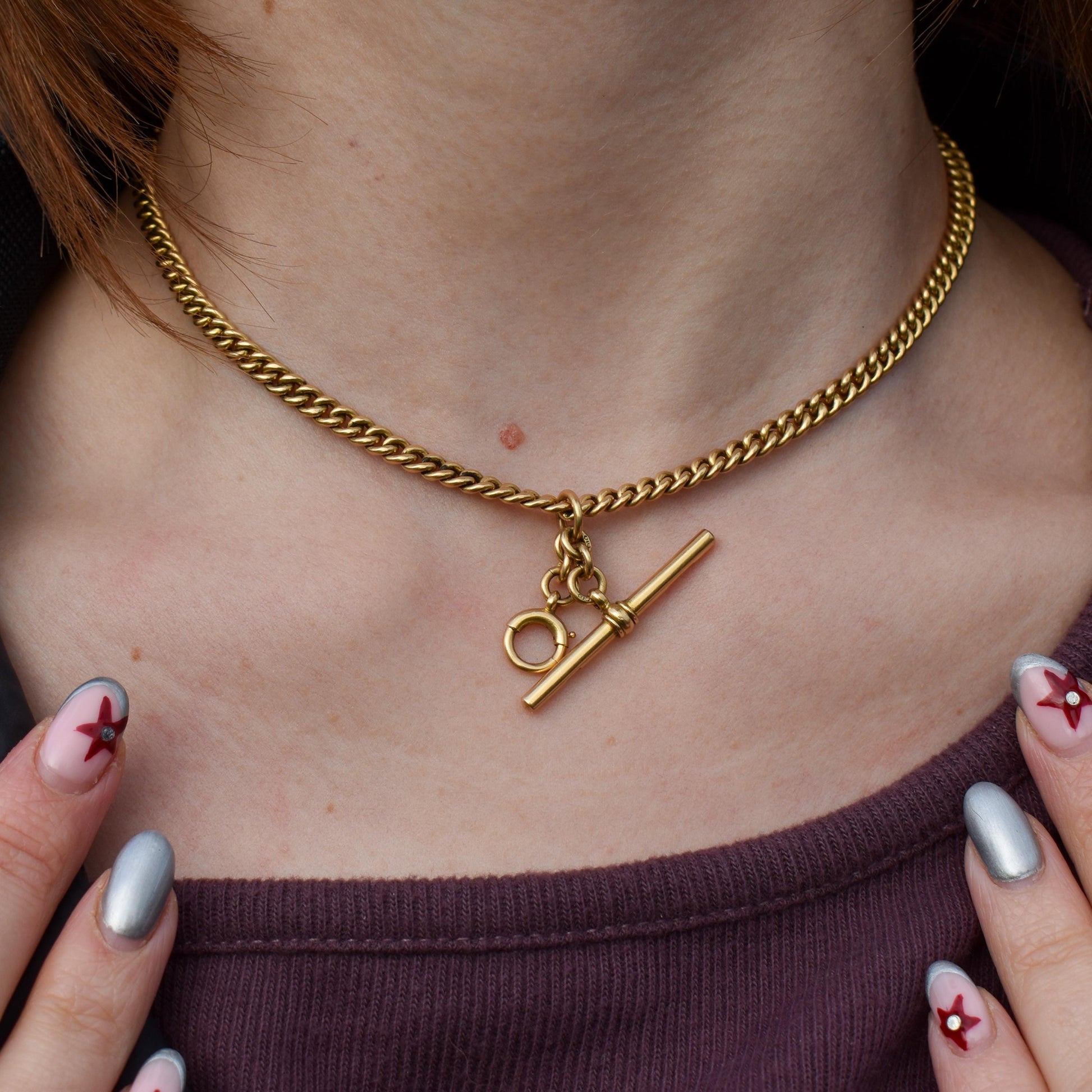 Art Deco '1929' 18ct Gold Curb Link Albert Watch Chain Necklace | 14.5"