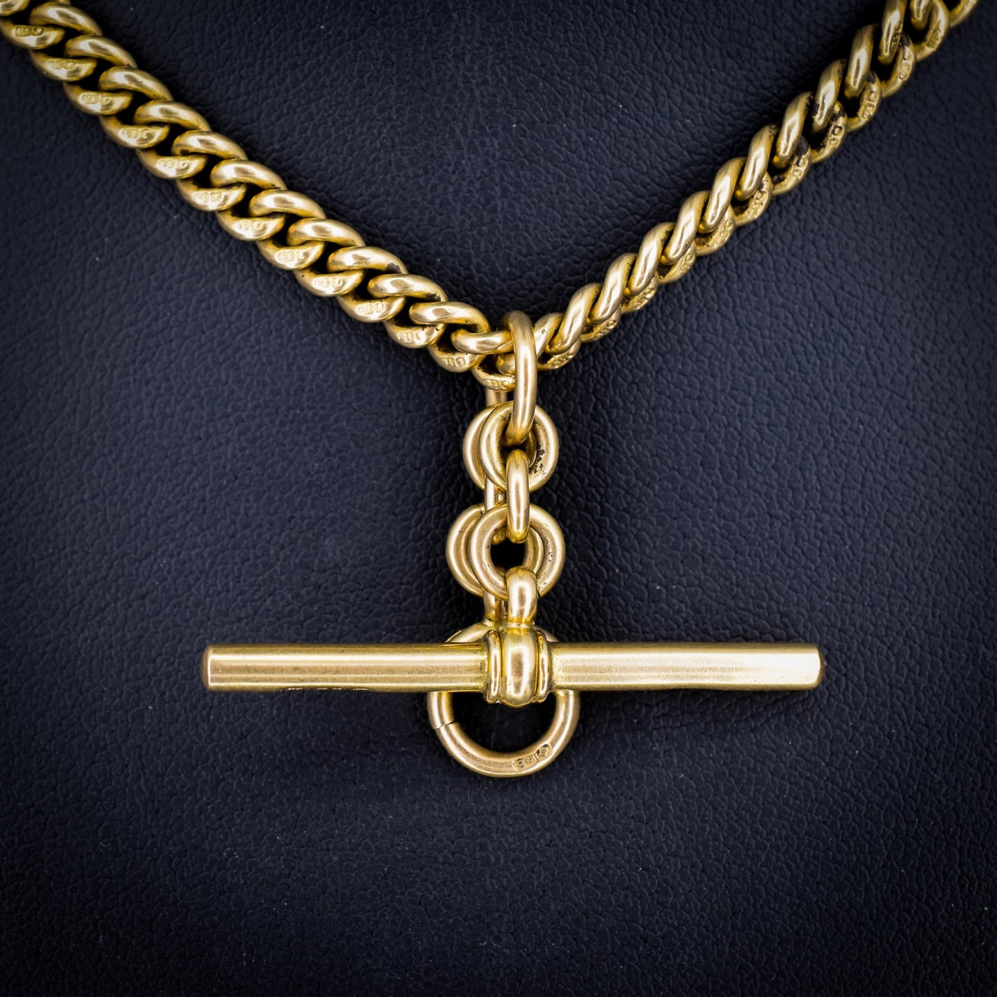 Art Deco '1929' 18ct Gold Curb Link Albert Watch Chain Necklace | 14.5"