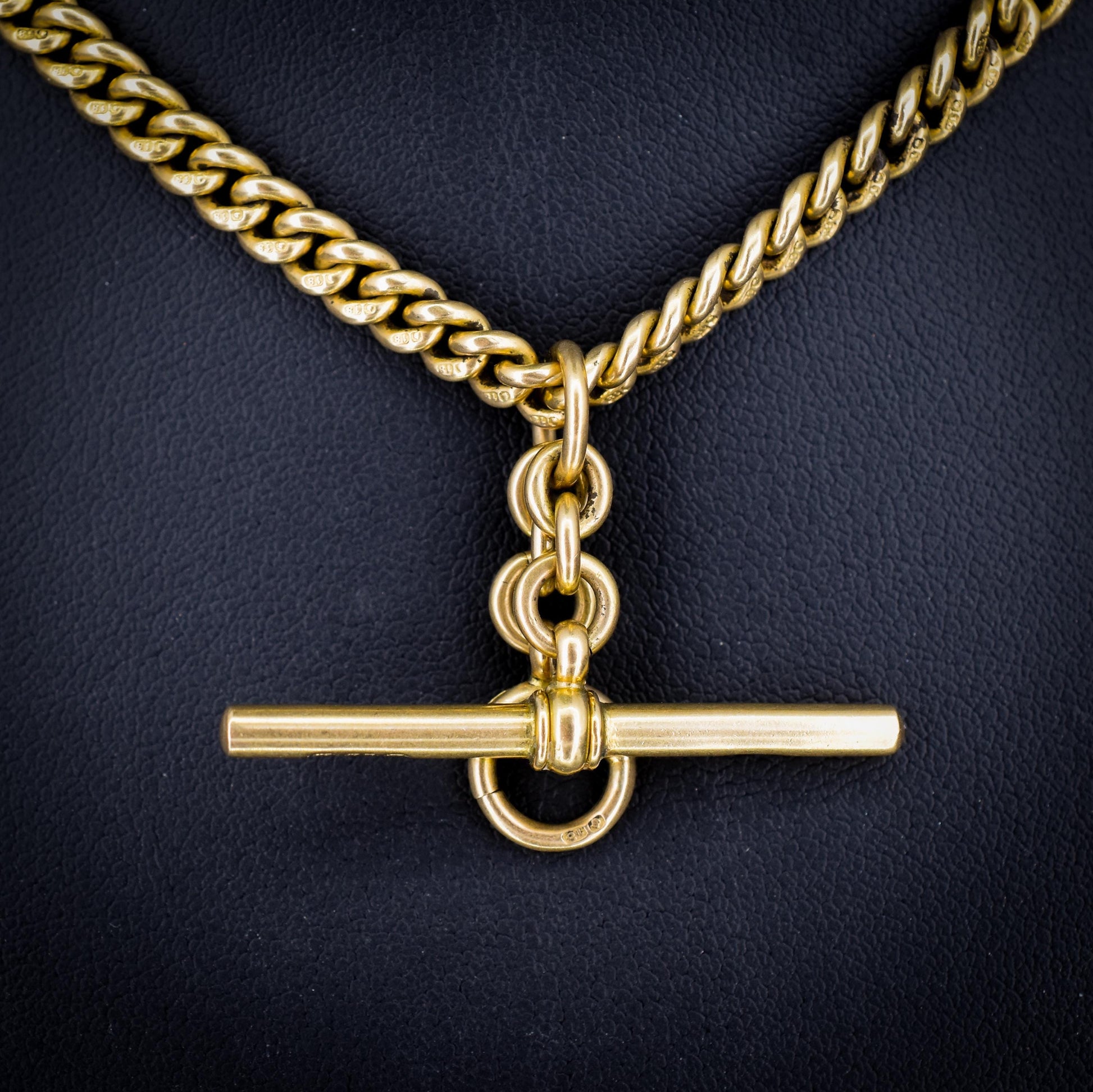 Art Deco '1929' 18ct Gold Curb Link Albert Watch Chain Necklace | 14.5"