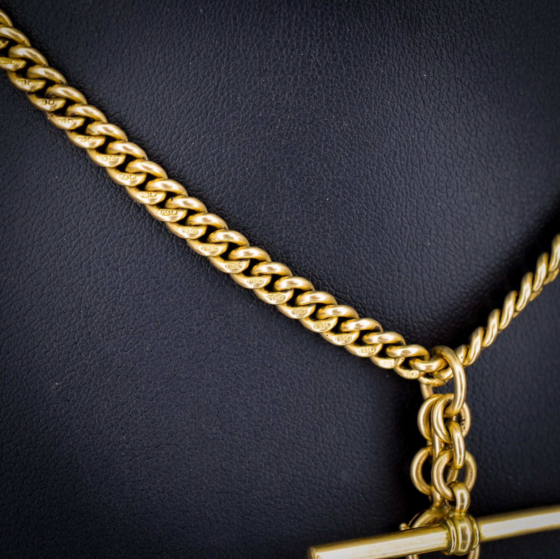 Art Deco '1929' 18ct Gold Curb Link Albert Watch Chain Necklace | 14.5"