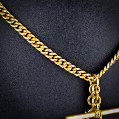 Art Deco '1929' 18ct Gold Curb Link Albert Watch Chain Necklace | 14.5"