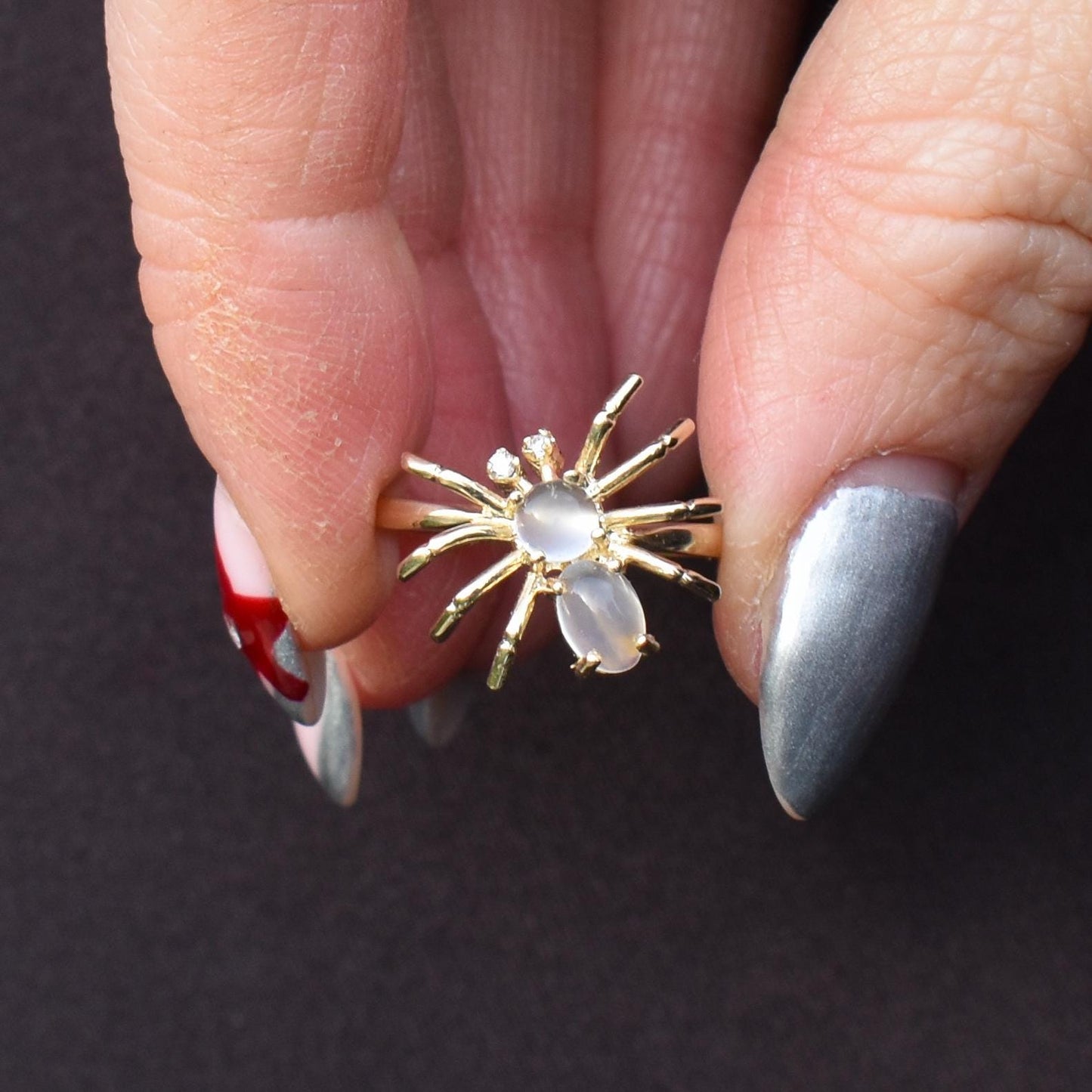 Moonstone and Diamond Spider 9ct Yellow Gold Dress Ring