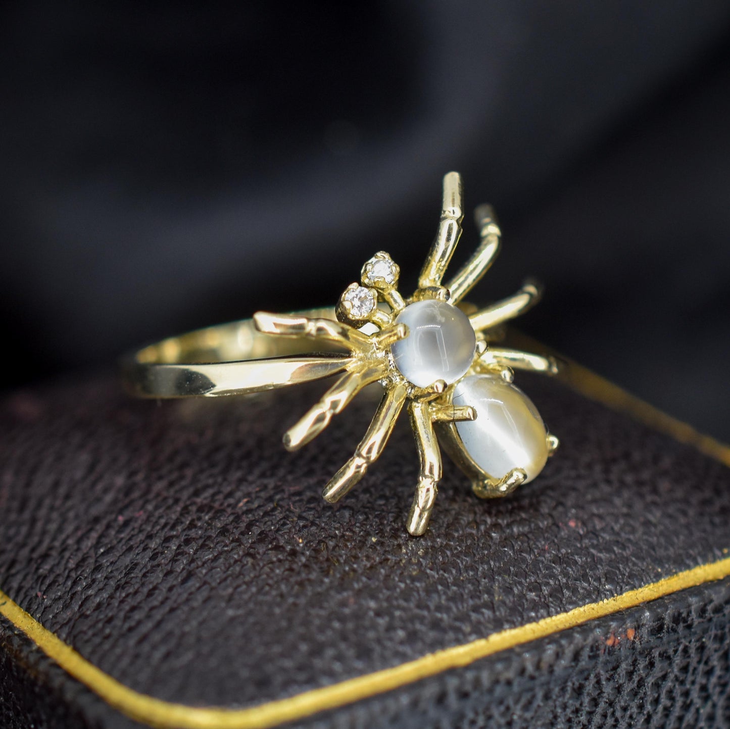 Moonstone and Diamond Spider 9ct Yellow Gold Dress Ring