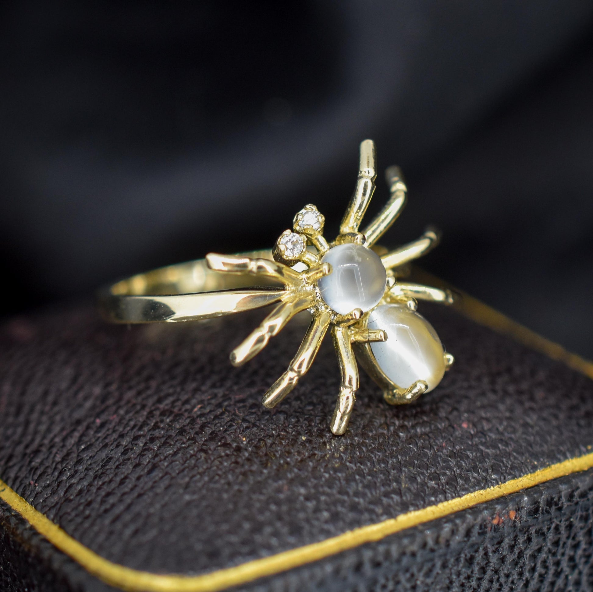 Moonstone and Diamond Spider 9ct Yellow Gold Dress Ring